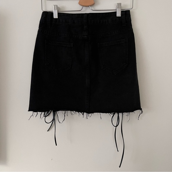 Lace Up Black Denim Skirt, S= US 4 - Picture 11 of 14